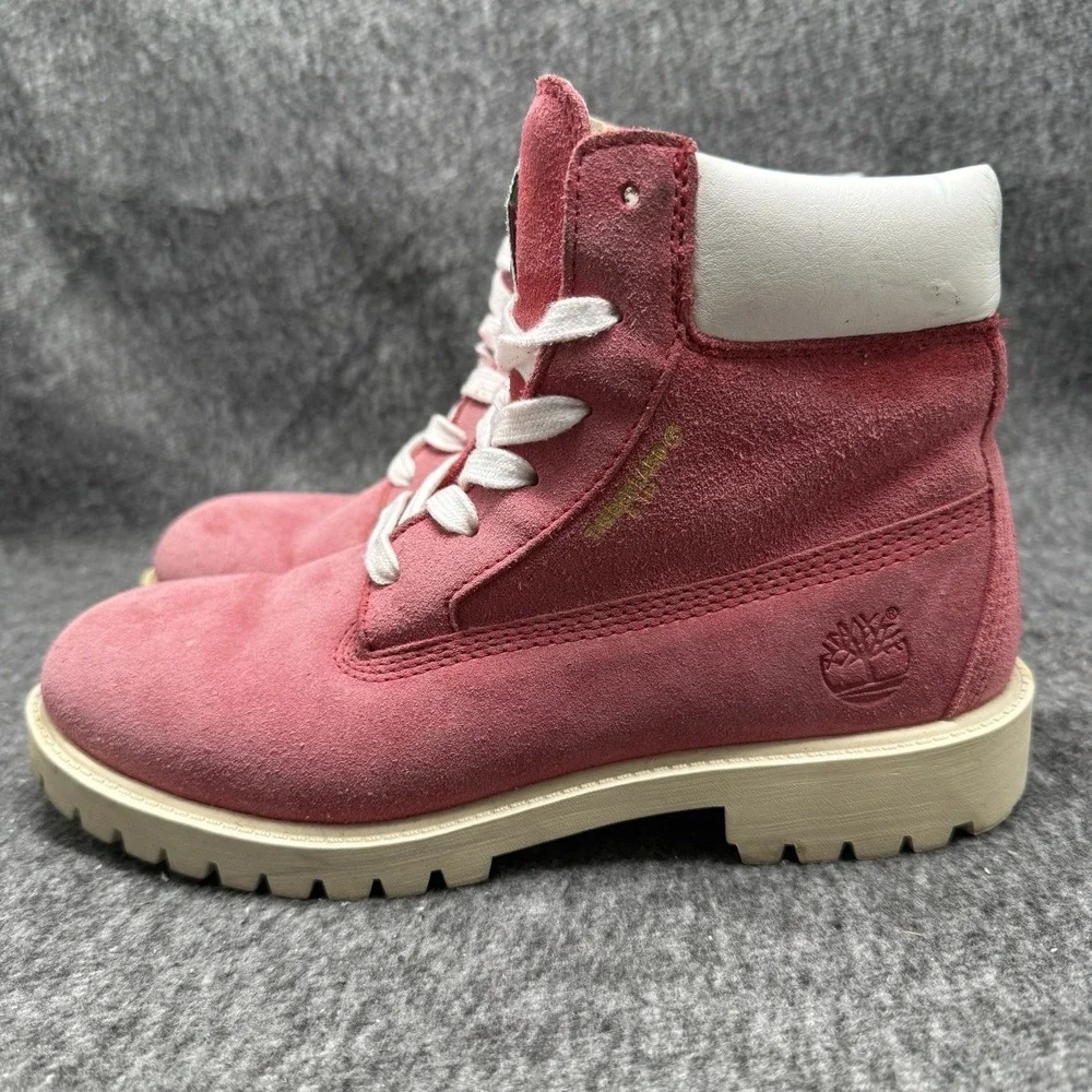 Timberland 6 Inch Boot 24998M Womens 6 UK 5.5 Dark Rose Pink Suede White Used